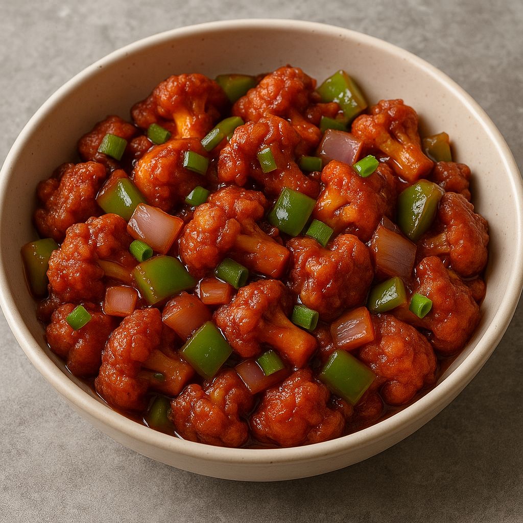 Crispy gobi chilli tossed in spicy garlic sauce with bell peppers and onions – Indo-Chinese recipe
